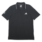 ADIDAS Mens Black Cotton Blend Logo Polo Shirt L Short Sleeve Plain Sportswear