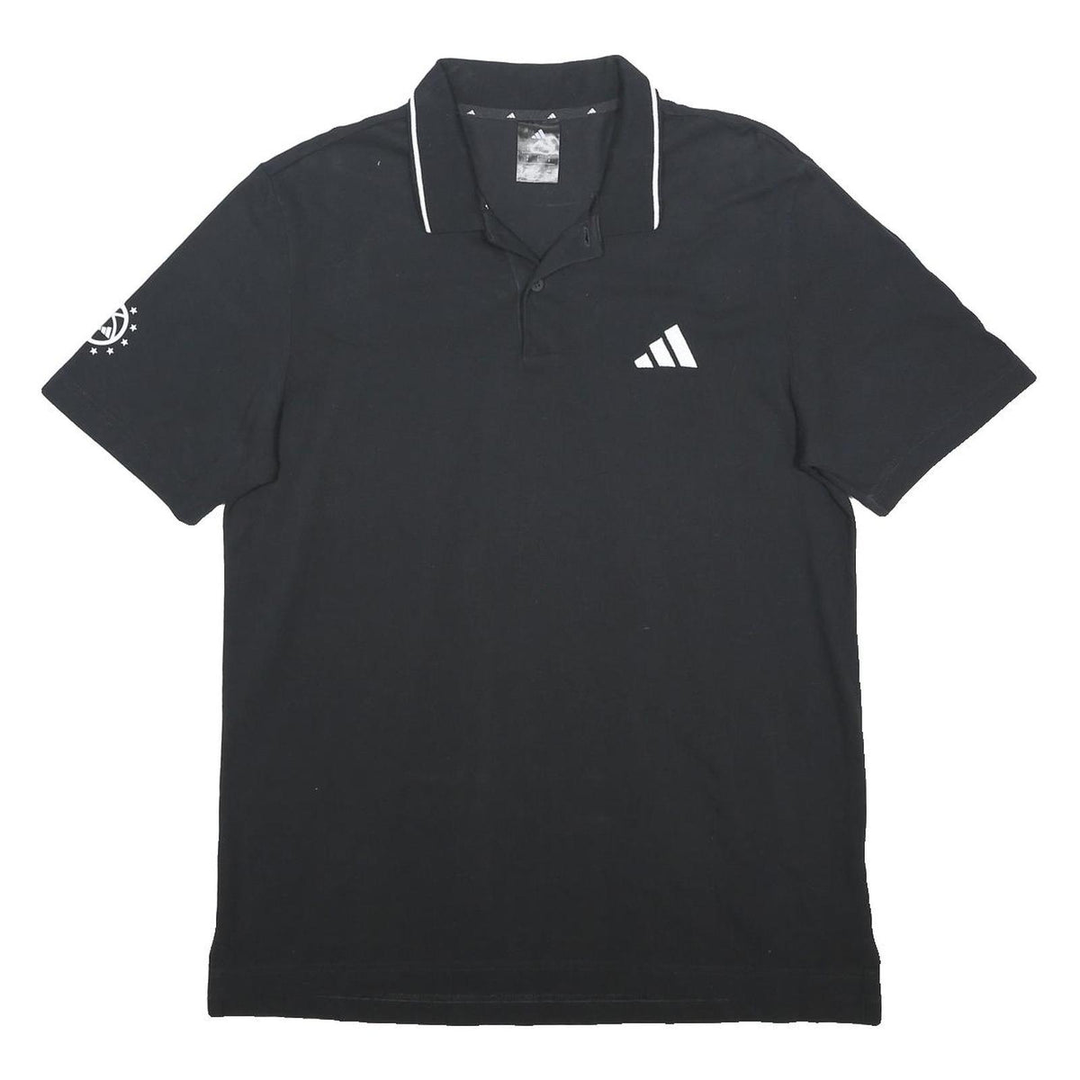 ADIDAS Mens Black Cotton Blend Logo Polo Shirt L Short Sleeve Plain Sportswear