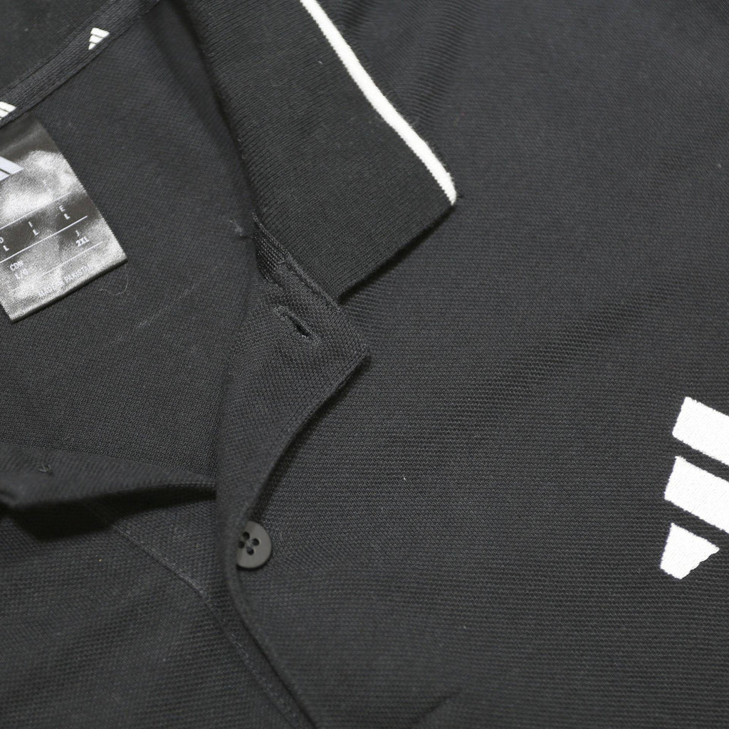 ADIDAS Mens Black Cotton Blend Logo Polo Shirt L Short Sleeve Plain Sportswear