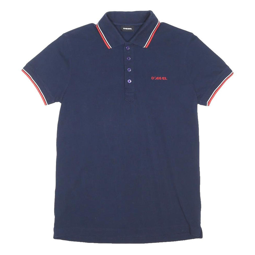 DIESEL Mens Navy & Red Short Sleeve Plain Polo Shirt S Cotton Blend Casual