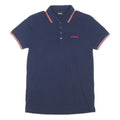 DIESEL Mens Navy & Red Short Sleeve Plain Polo Shirt S Cotton Blend Casual