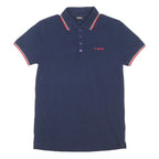 DIESEL Mens Navy & Red Short Sleeve Plain Polo Shirt S Cotton Blend Casual
