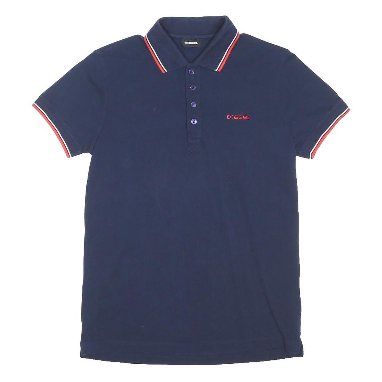 DIESEL Mens Navy & Red Short Sleeve Plain Polo Shirt S Cotton Blend Casual