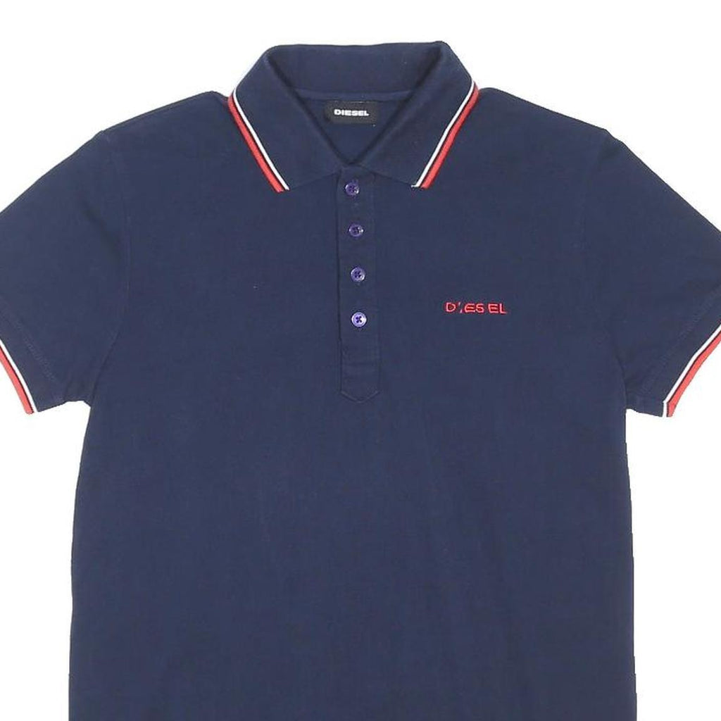 DIESEL Mens Navy & Red Short Sleeve Plain Polo Shirt S Cotton Blend Casual