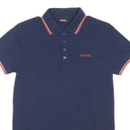 DIESEL Mens Navy & Red Short Sleeve Plain Polo Shirt S Cotton Blend Casual