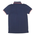 DIESEL Mens Navy & Red Short Sleeve Plain Polo Shirt S Cotton Blend Casual