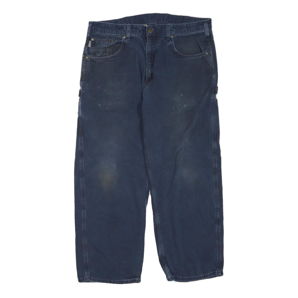 CARHARTT Mens Cotton Blend Blue Regular Straight Trousers W38 L30 Workwear Zip