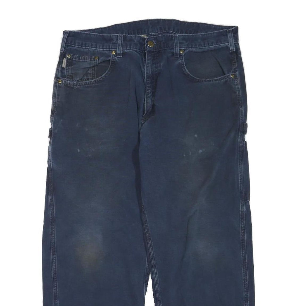 CARHARTT Mens Cotton Blend Blue Regular Straight Trousers W38 L30 Workwear Zip