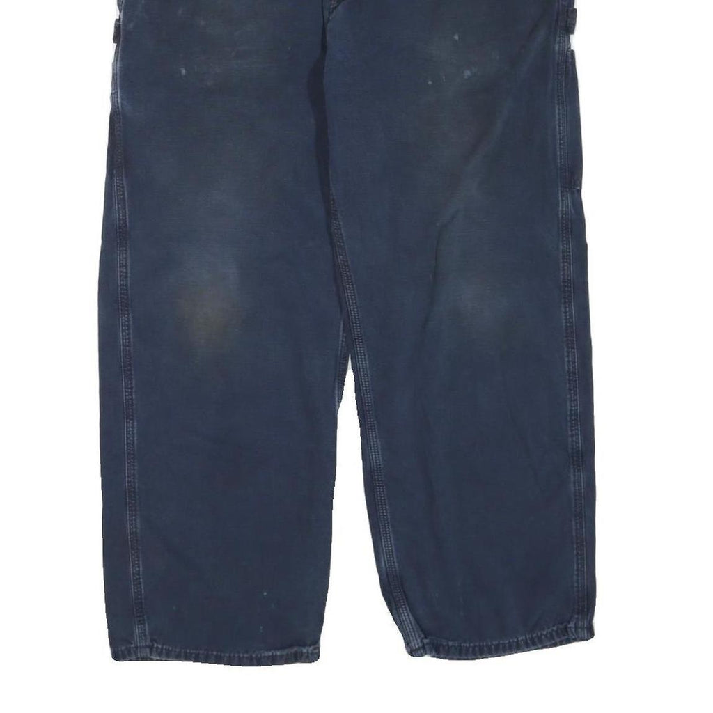 CARHARTT Mens Cotton Blend Blue Regular Straight Trousers W38 L30 Workwear Zip