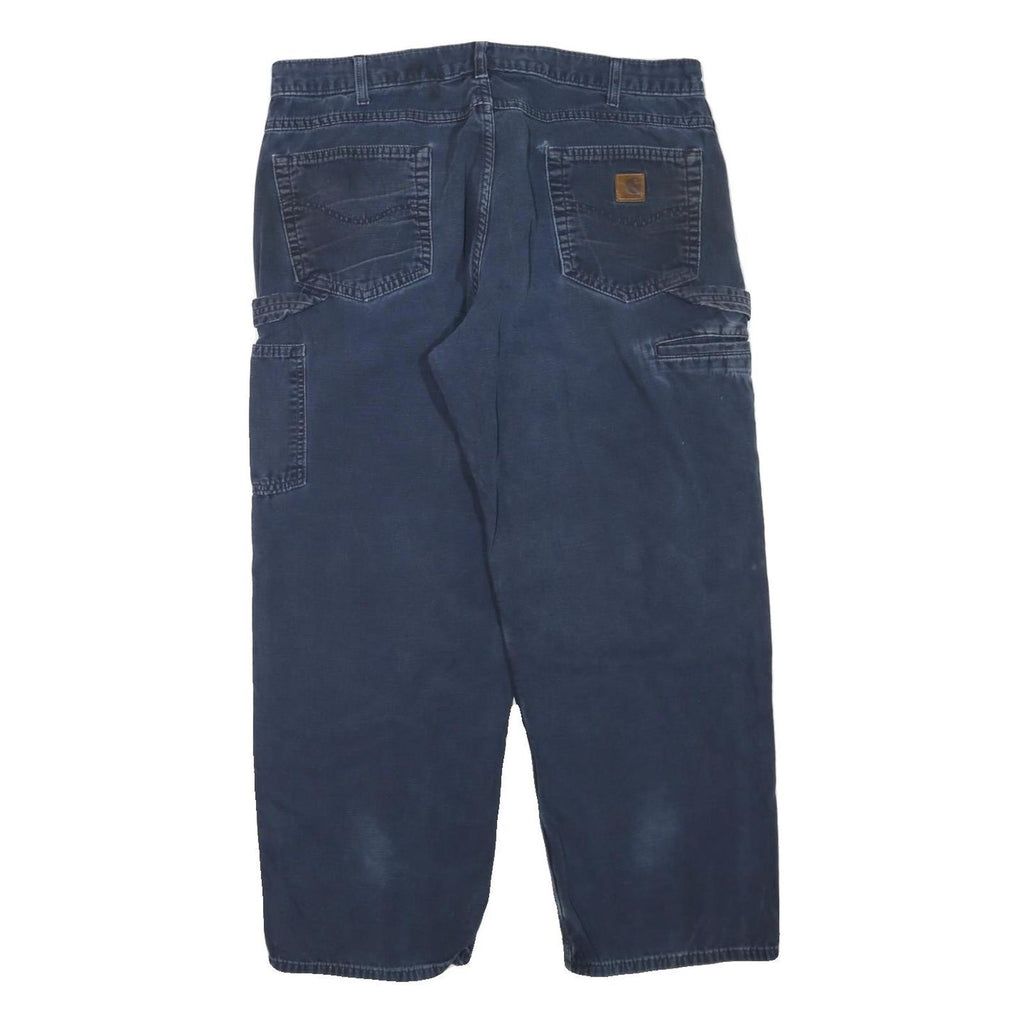CARHARTT Mens Cotton Blend Blue Regular Straight Trousers W38 L30 Workwear Zip