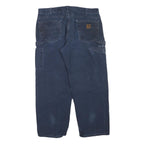 CARHARTT Mens Cotton Blend Blue Regular Straight Trousers W38 L30 Workwear Zip