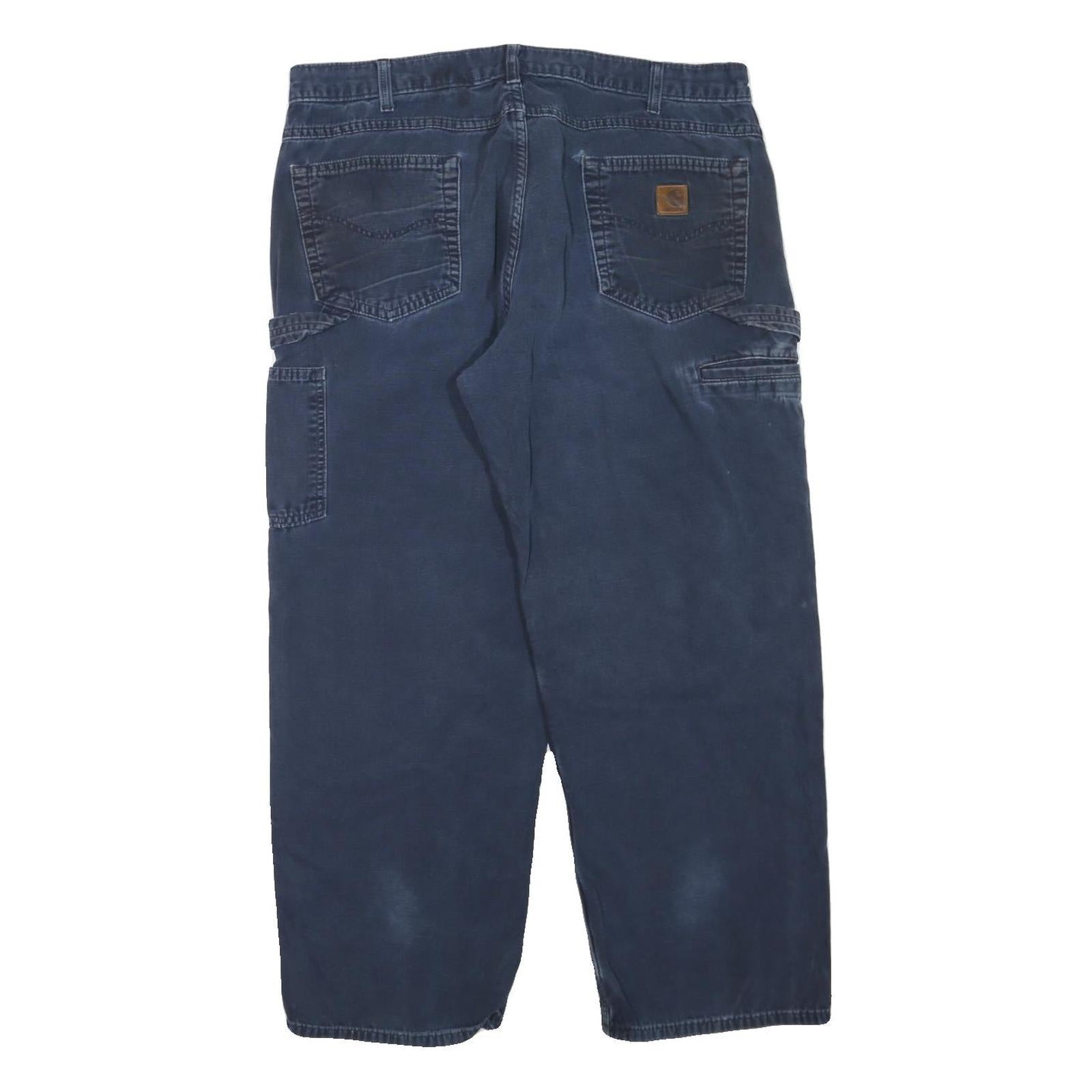 CARHARTT Mens Cotton Blend Blue Regular Straight Trousers W38 L30 Workwear Zip