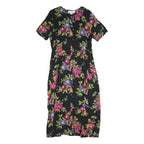 NORTON MCNAUGHTON Womens Black Floral Day Cotton Blend Dress L Button Front