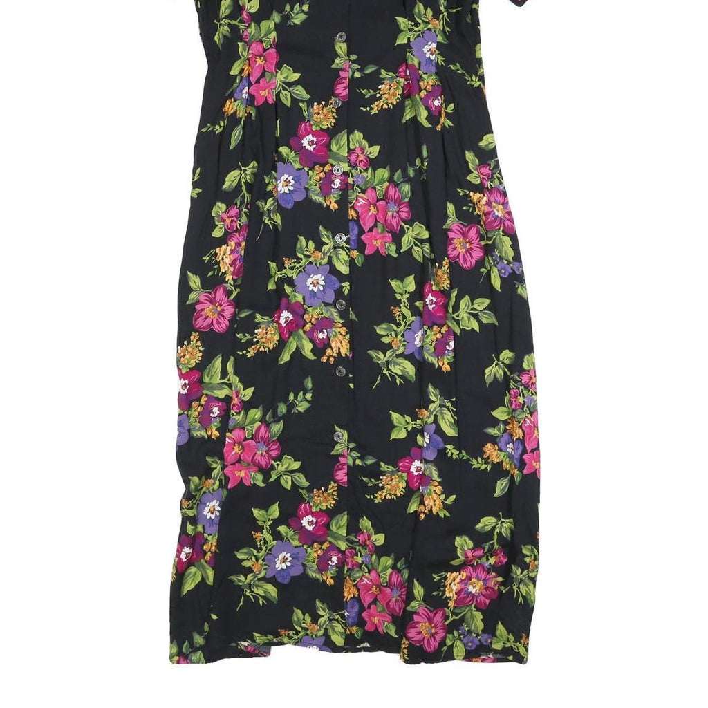NORTON MCNAUGHTON Womens Black Floral Day Cotton Blend Dress L Button Front