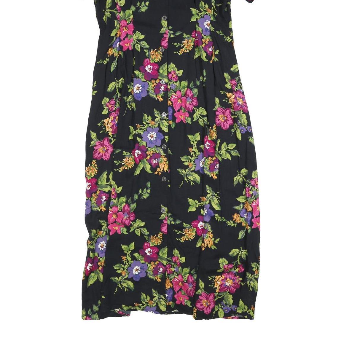 NORTON MCNAUGHTON Womens Black Floral Day Cotton Blend Dress L Button Front
