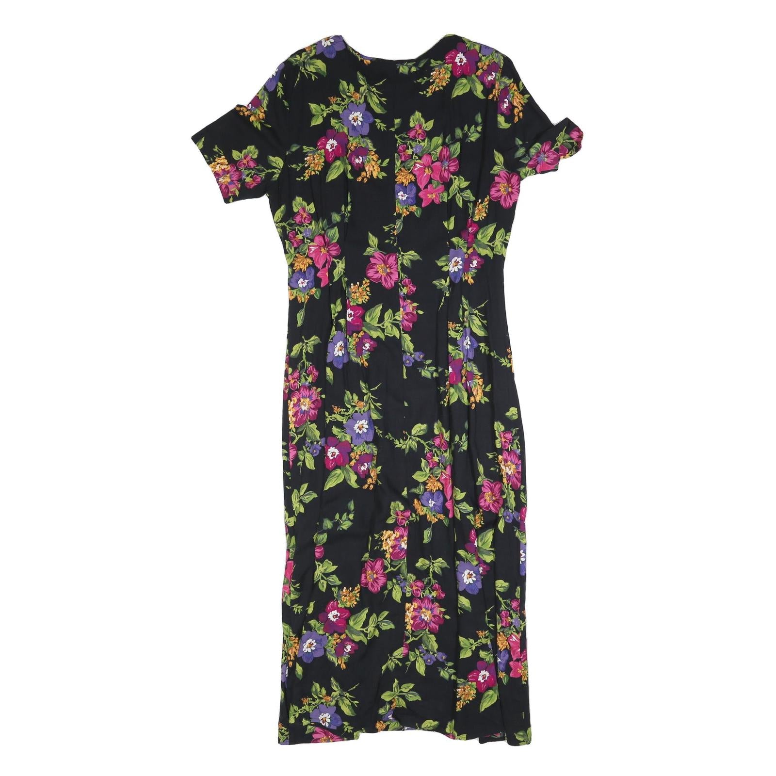 NORTON MCNAUGHTON Womens Black Floral Day Cotton Blend Dress L Button Front