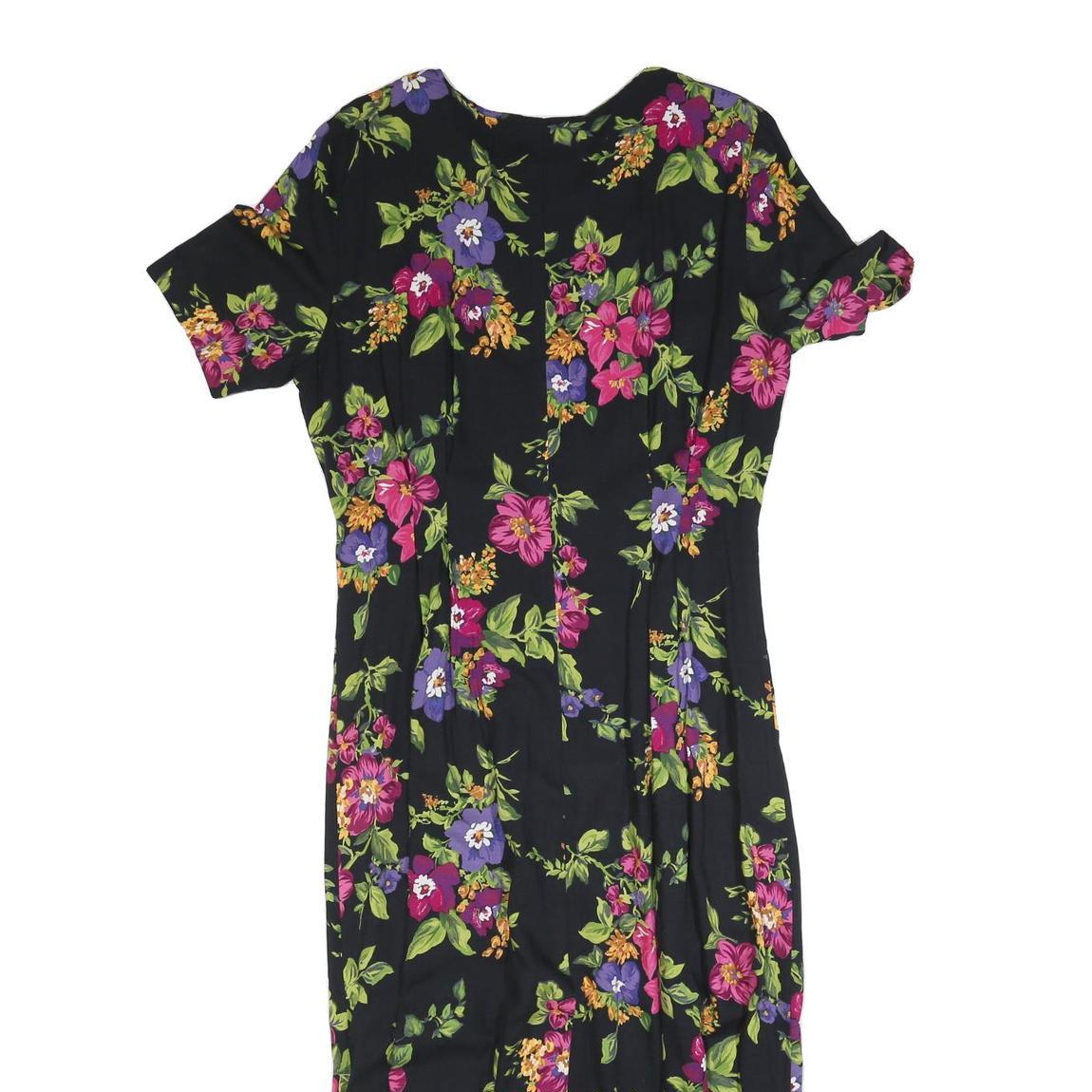 NORTON MCNAUGHTON Womens Black Floral Day Cotton Blend Dress L Button Front