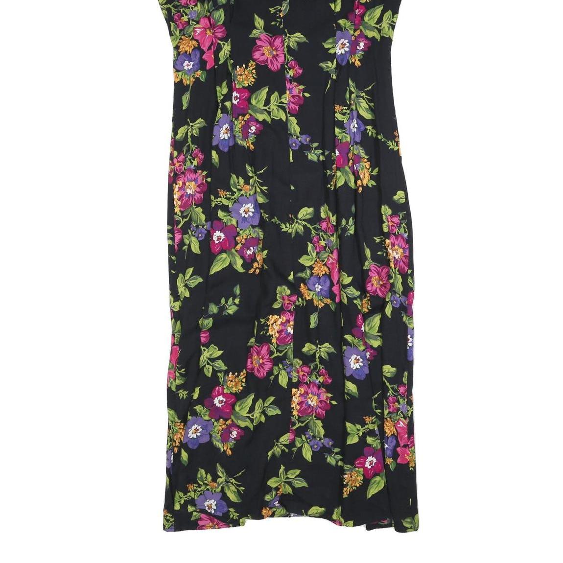 NORTON MCNAUGHTON Womens Black Floral Day Cotton Blend Dress L Button Front