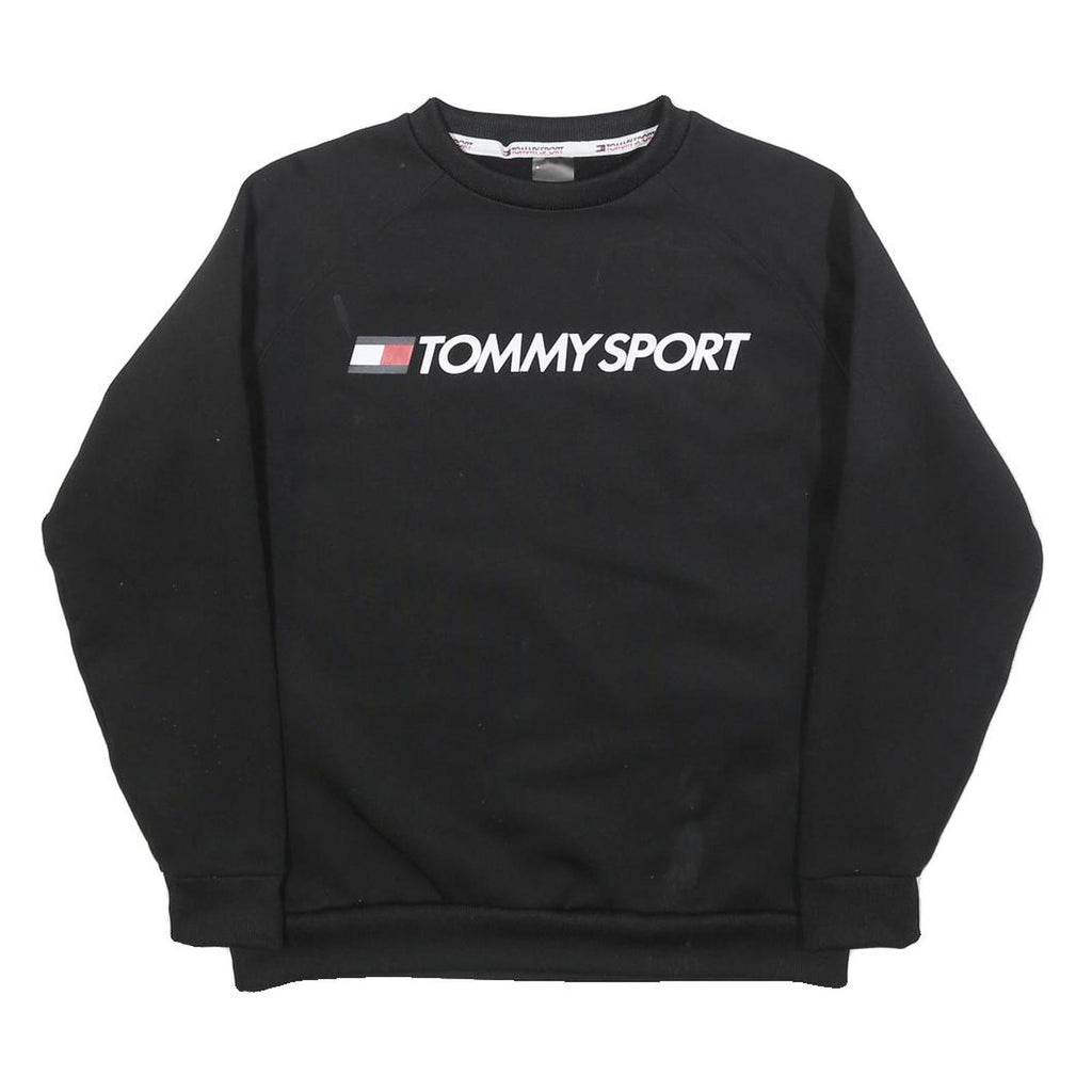 TOMMY SPORT Mens Black Crew Neck S Polyester Blend Sweatshirt Logo Print