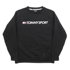 TOMMY SPORT Mens Black Crew Neck S Polyester Blend Sweatshirt Logo Print
