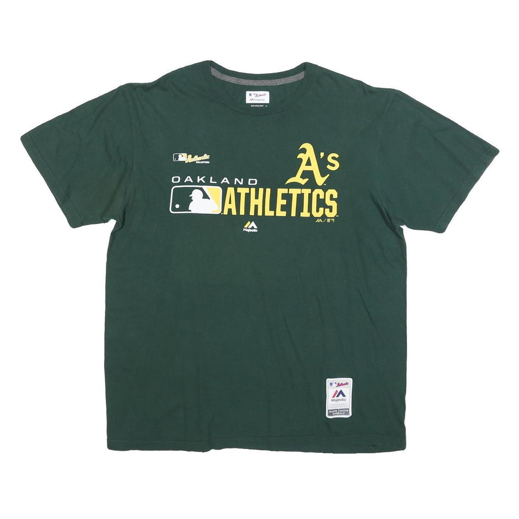 MAJESTIC Mens Green Oakland Athletics Graphic T-Shirt L Short Sleeve Crew Neck