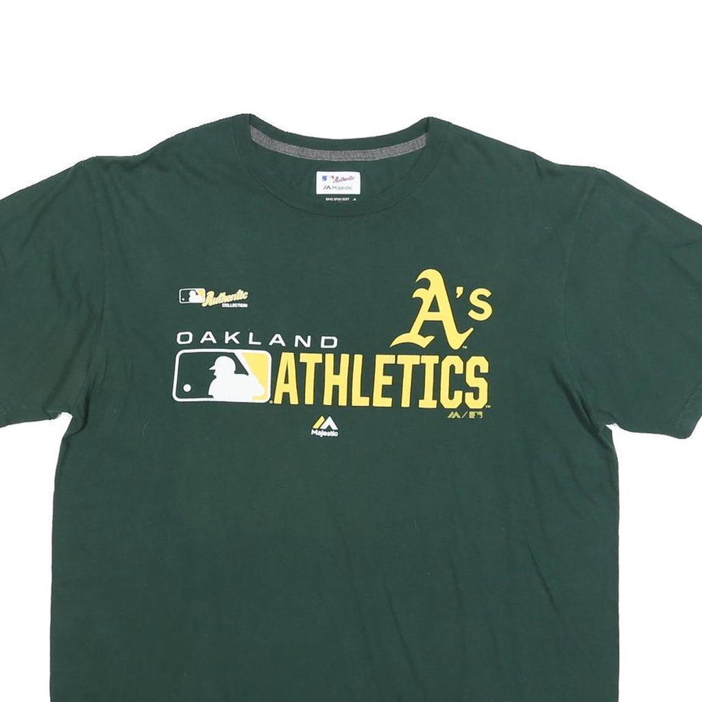 MAJESTIC Mens Green Oakland Athletics Graphic T-Shirt L Short Sleeve Crew Neck