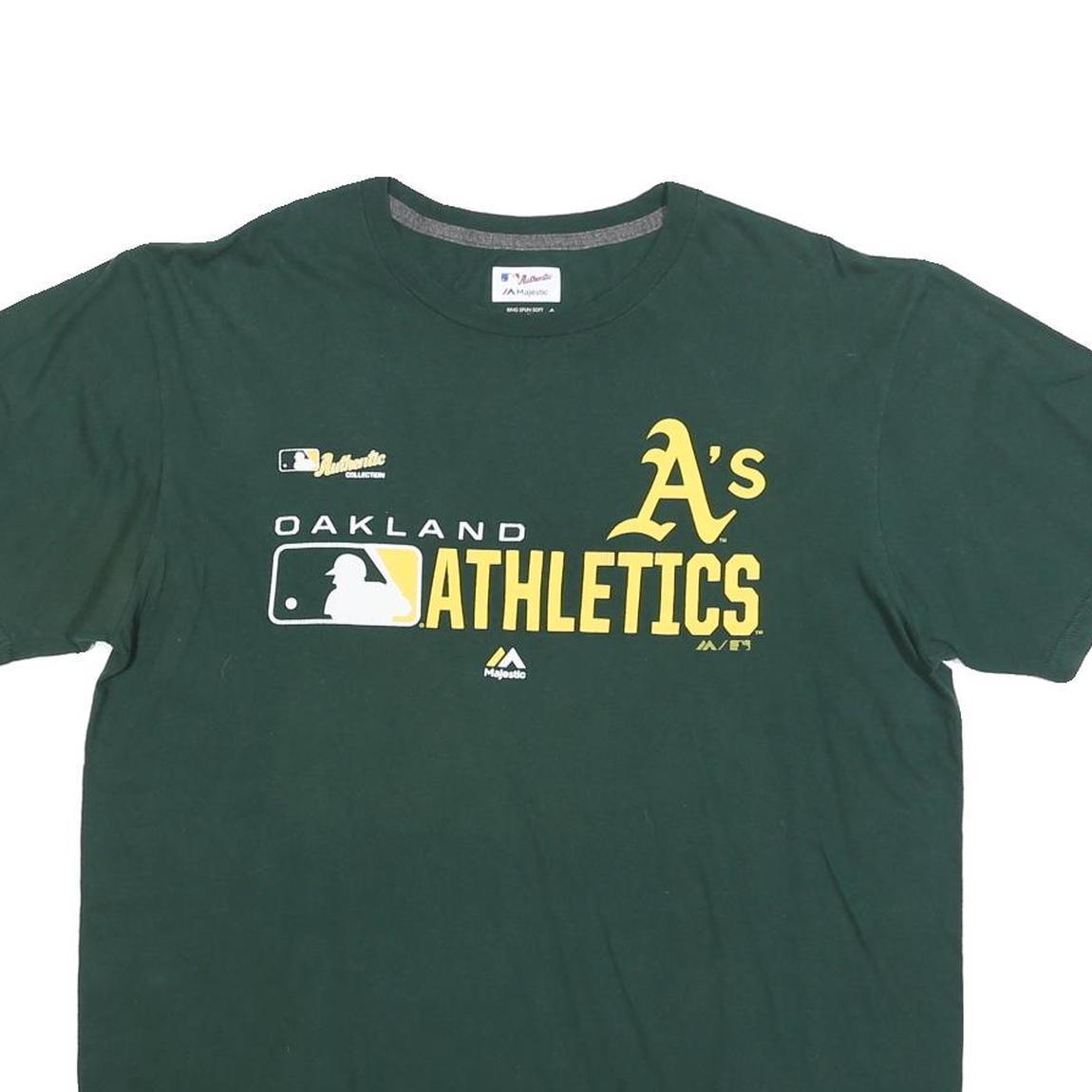 MAJESTIC Mens Green Oakland Athletics Graphic T-Shirt L Short Sleeve Crew Neck