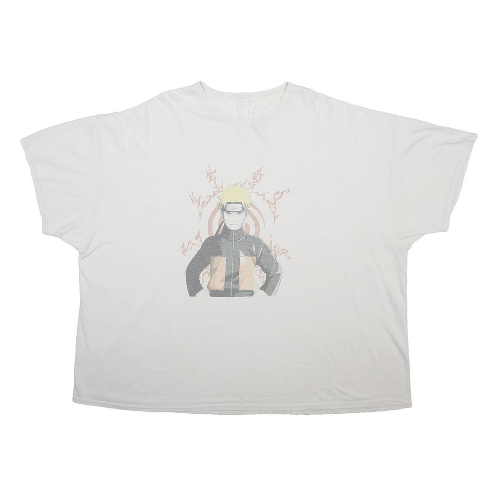 GILDAN Mens White Cotton Blend Graphic T-Shirt 4XL Short Sleeve Crew Neck Anime