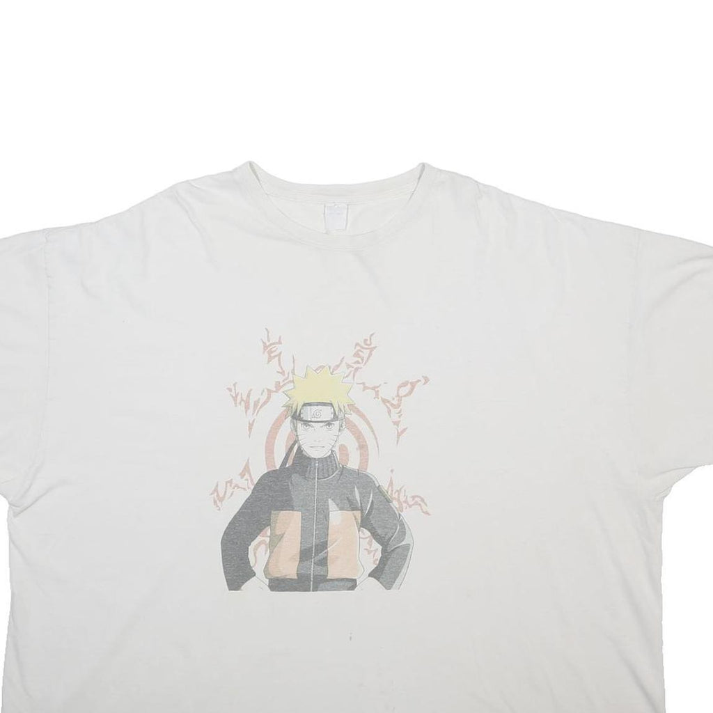 GILDAN Mens White Cotton Blend Graphic T-Shirt 4XL Short Sleeve Crew Neck Anime