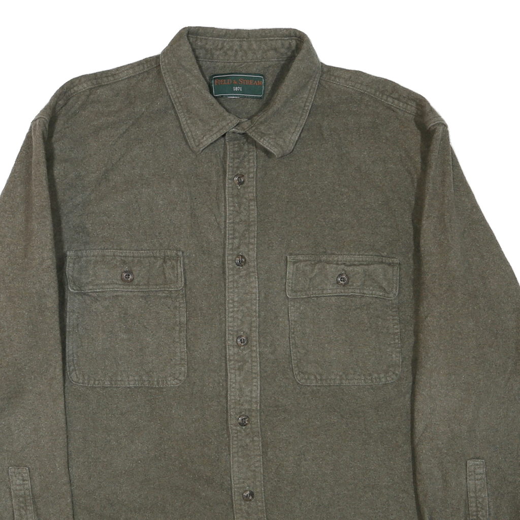 FIELD & STREAM Mens Green Plain Cotton Blend Shirt XL Long Sleeve Casual