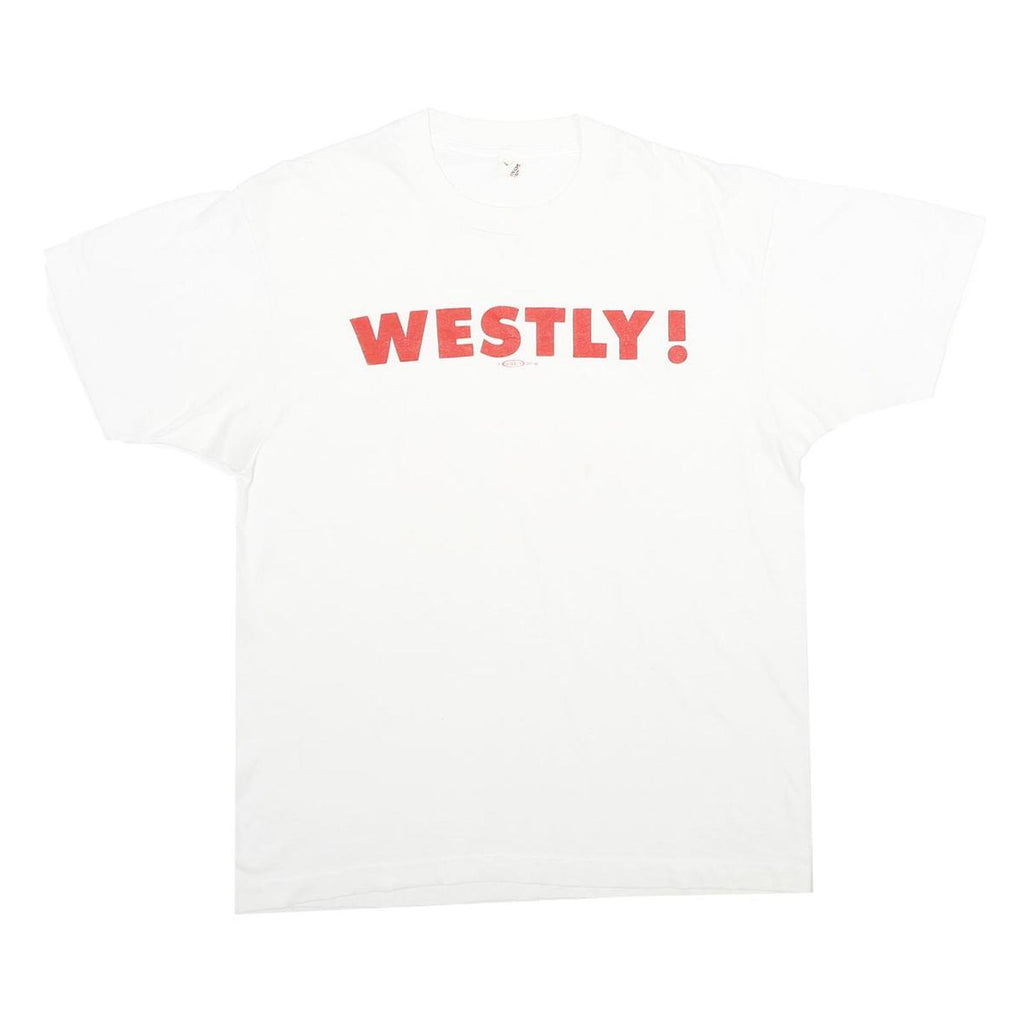 SCREEN STARS Mens White Red WESTLY Graphic T-Shirt L Short Sleeve Crew Neck