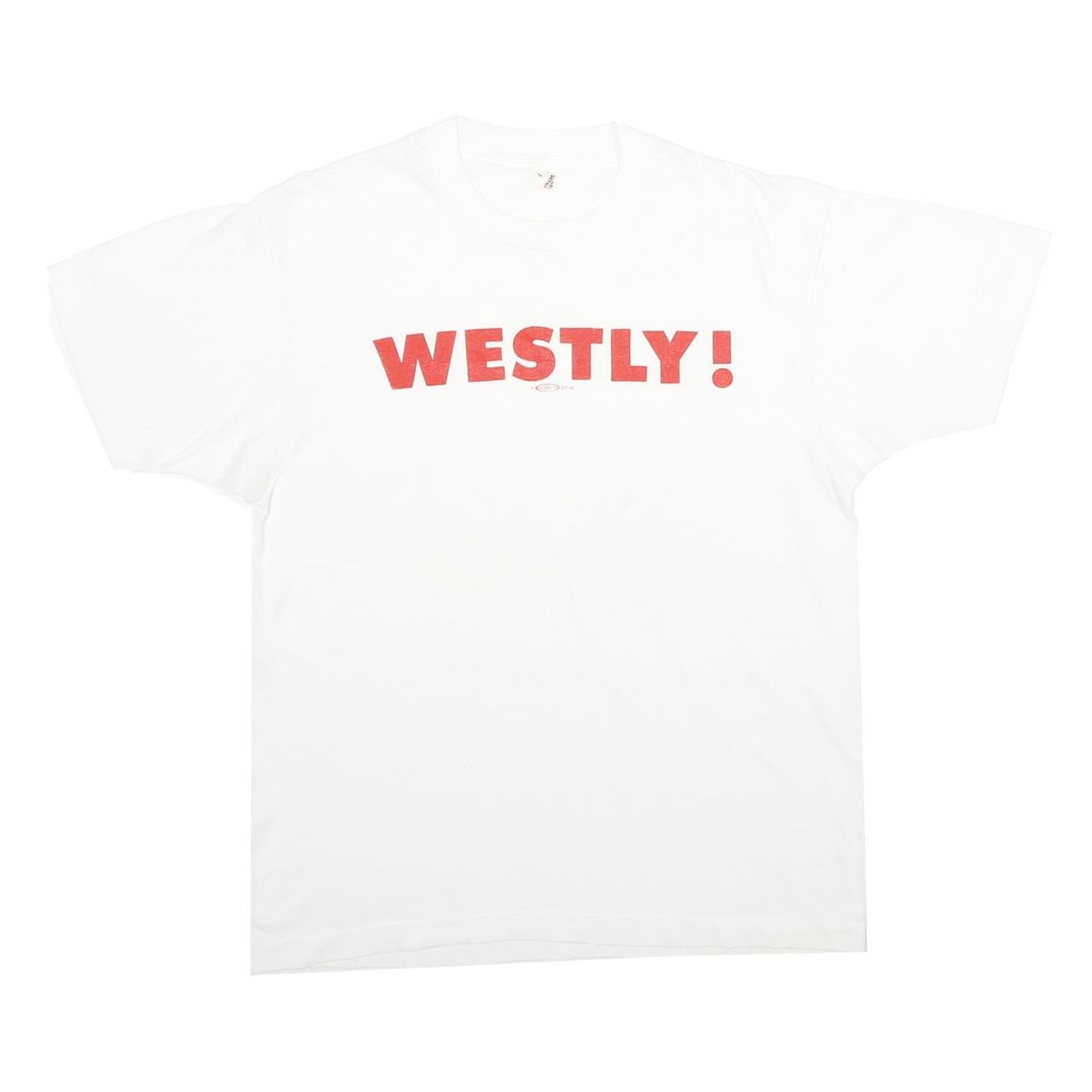 SCREEN STARS Mens White Red WESTLY Graphic T-Shirt L Short Sleeve Crew Neck