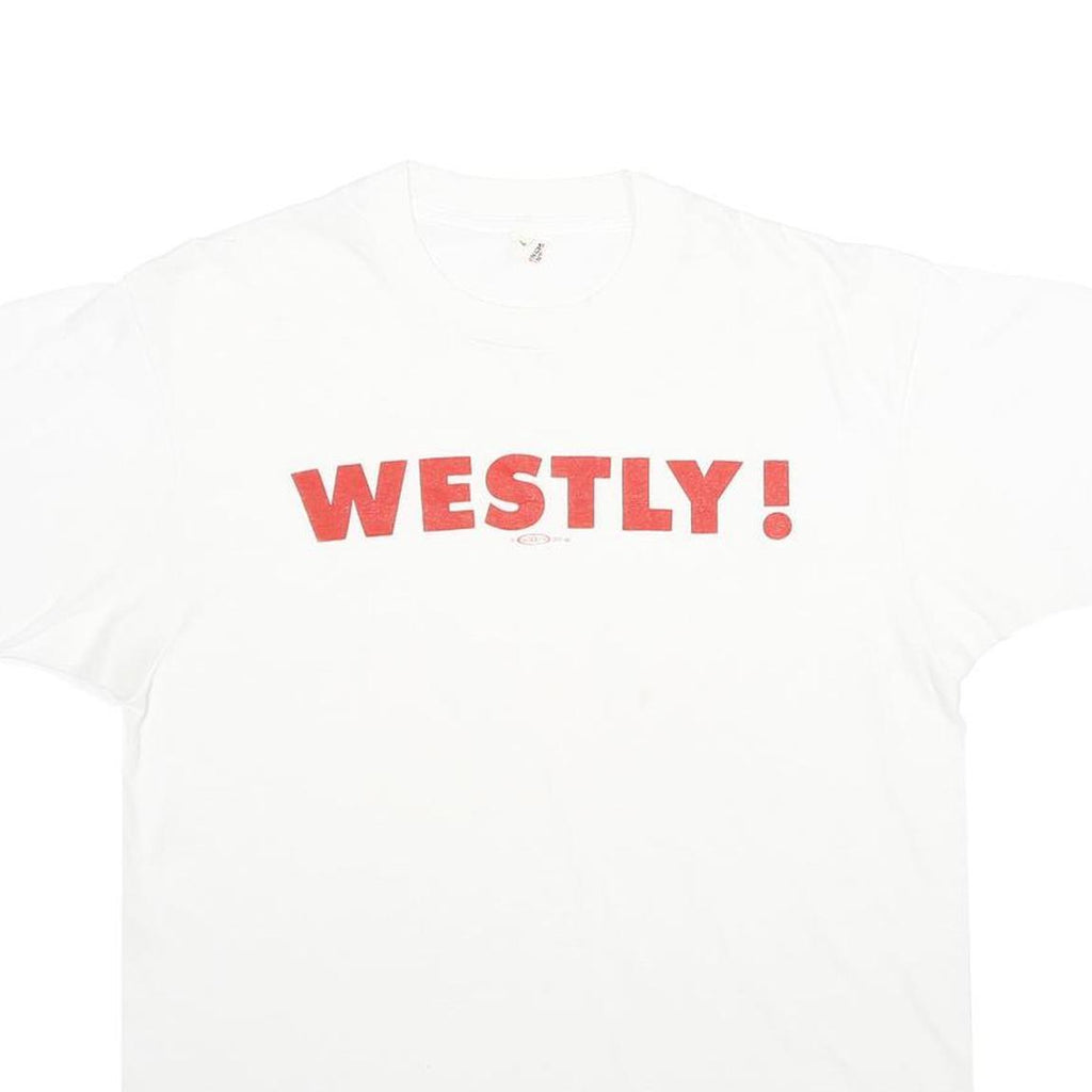 SCREEN STARS Mens White Red WESTLY Graphic T-Shirt L Short Sleeve Crew Neck