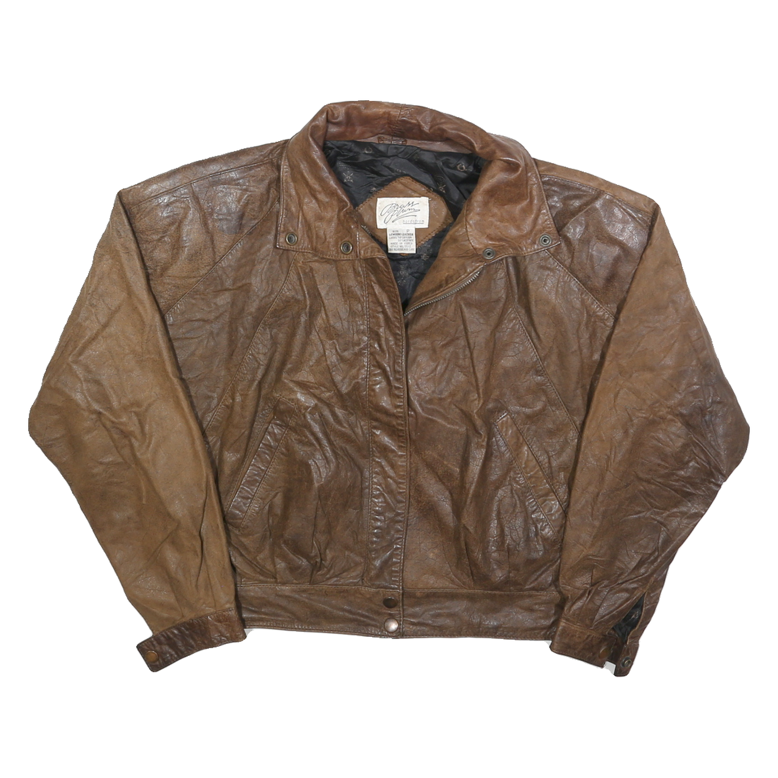 BRASS PLUM Womens Brown Leather Zip Jacket S Soft Supple Classic Stylish