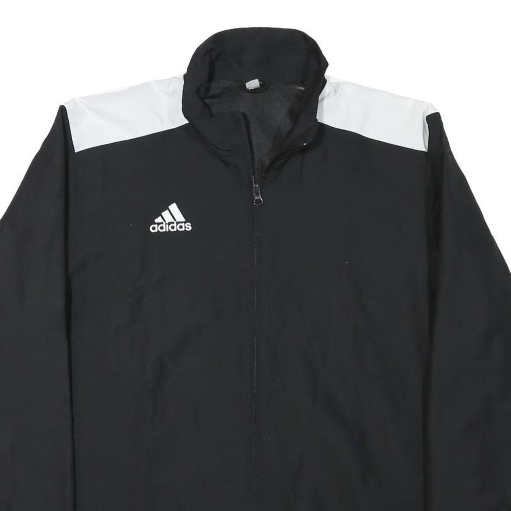 ADIDAS Mens Black & White Track Jacket L Polyester Blend Zip Athletic Sportswear
