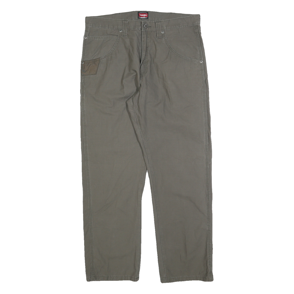 WRANGLER Mens Cotton Blend Green Regular Straight Trousers W34 L30 Casual Zip