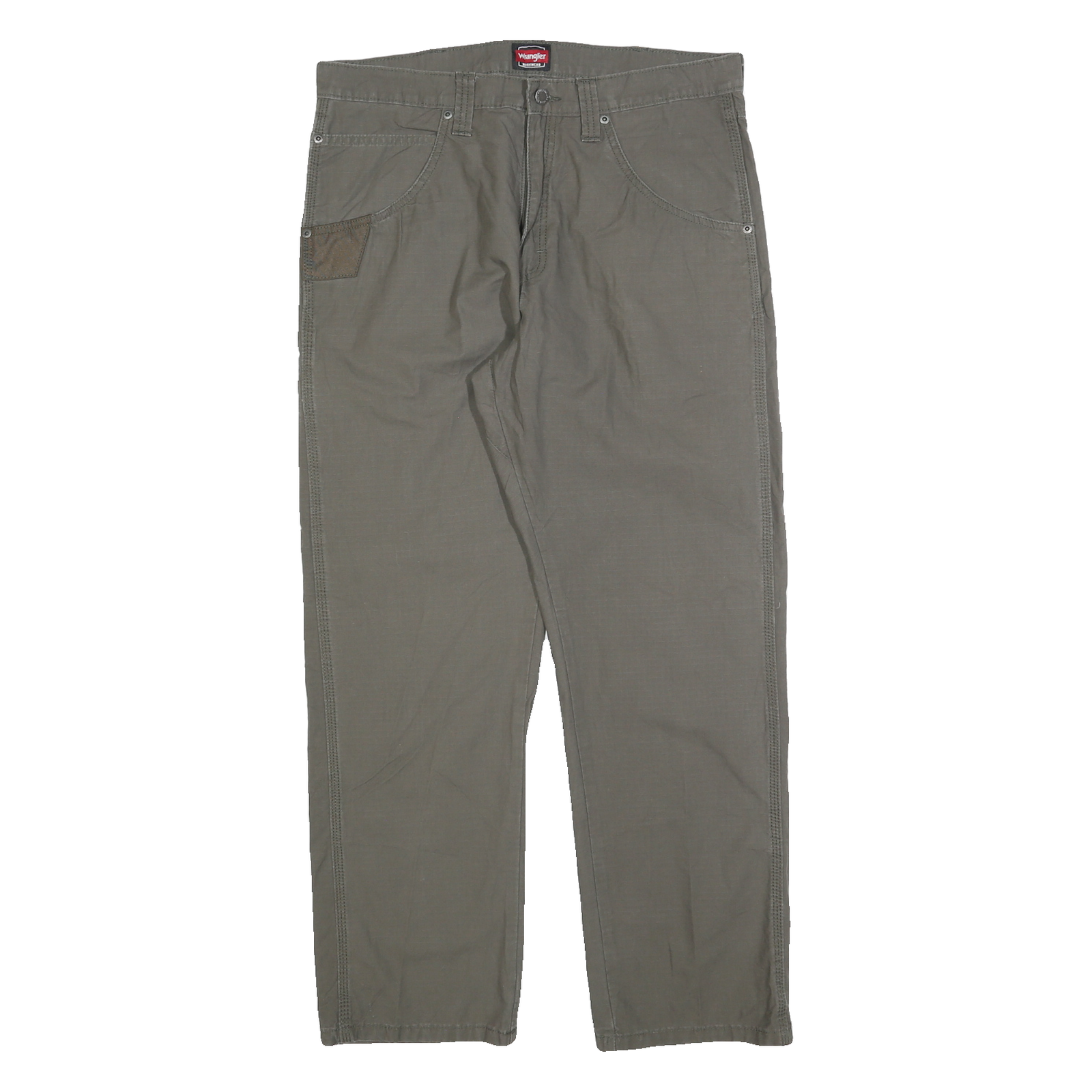 WRANGLER Mens Cotton Blend Green Regular Straight Trousers W34 L30 Casual Zip