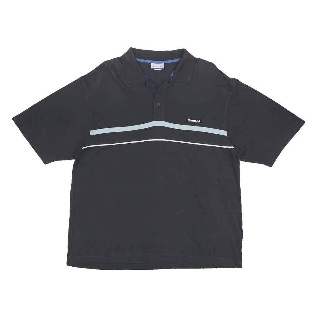 REEBOK Mens Black Polo Shirt XL Cotton Short Sleeve Stripe Basic Casual