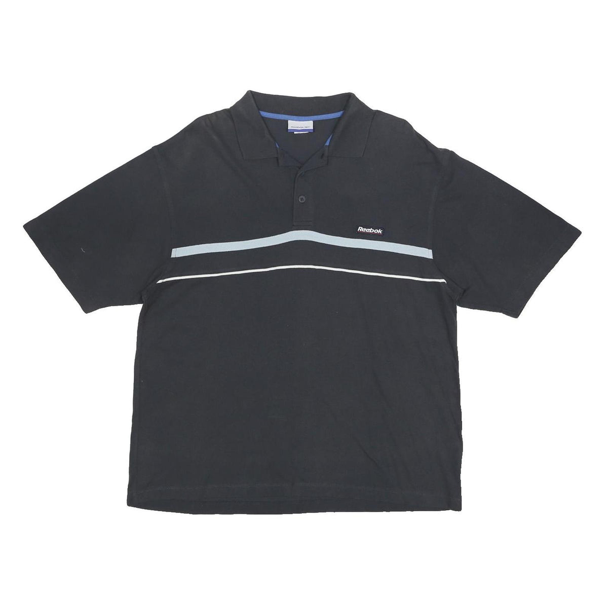 REEBOK Mens Black Polo Shirt XL Cotton Short Sleeve Stripe Basic Casual