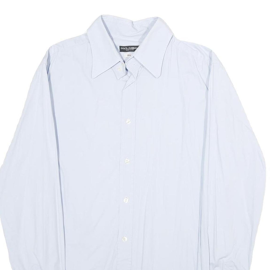 DOLCE & GABBANA Mens Blue Plain Shirt M Luxury Cotton Blend Long Sleeve Button