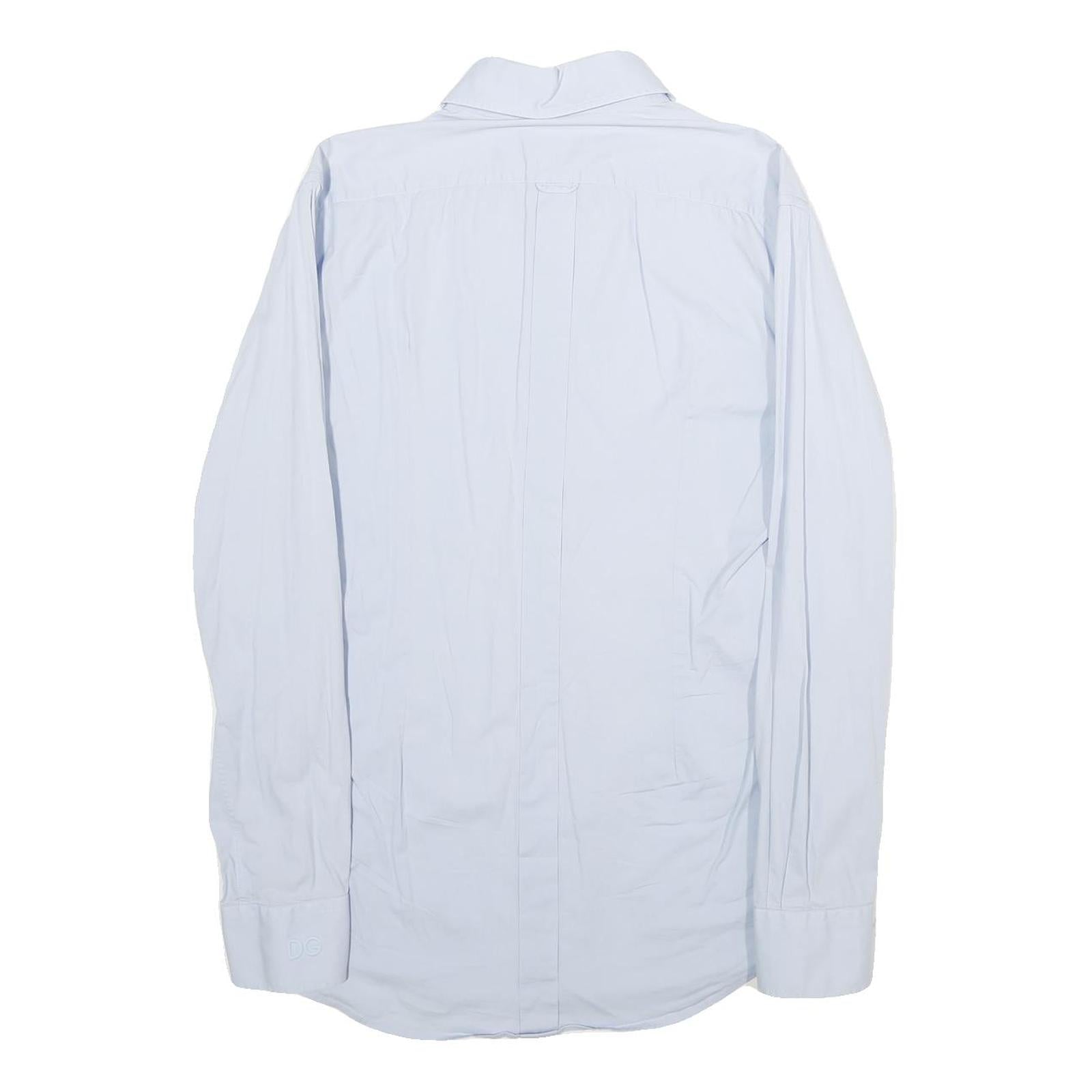 DOLCE & GABBANA Mens Blue Plain Shirt M Luxury Cotton Blend Long Sleeve Button