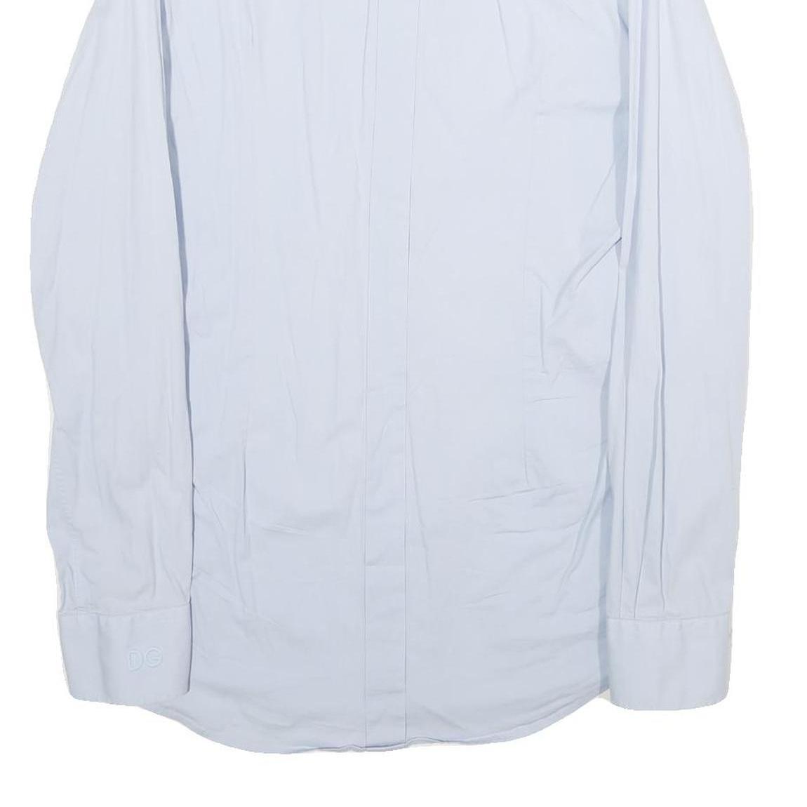 DOLCE & GABBANA Mens Blue Plain Shirt M Luxury Cotton Blend Long Sleeve Button