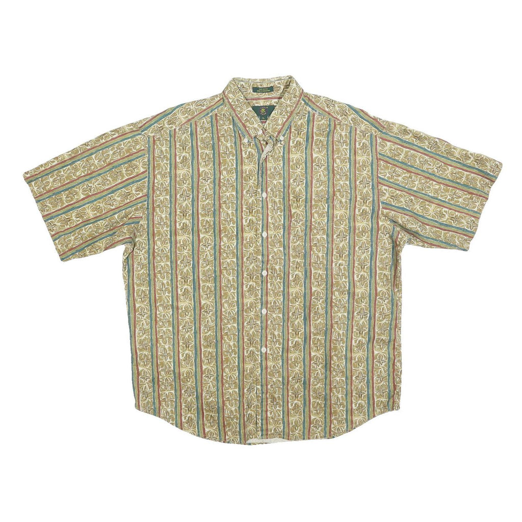 CLUB ROOM Mens Beige & Green Pattern Cotton Blend Shirt L Casual Button Front
