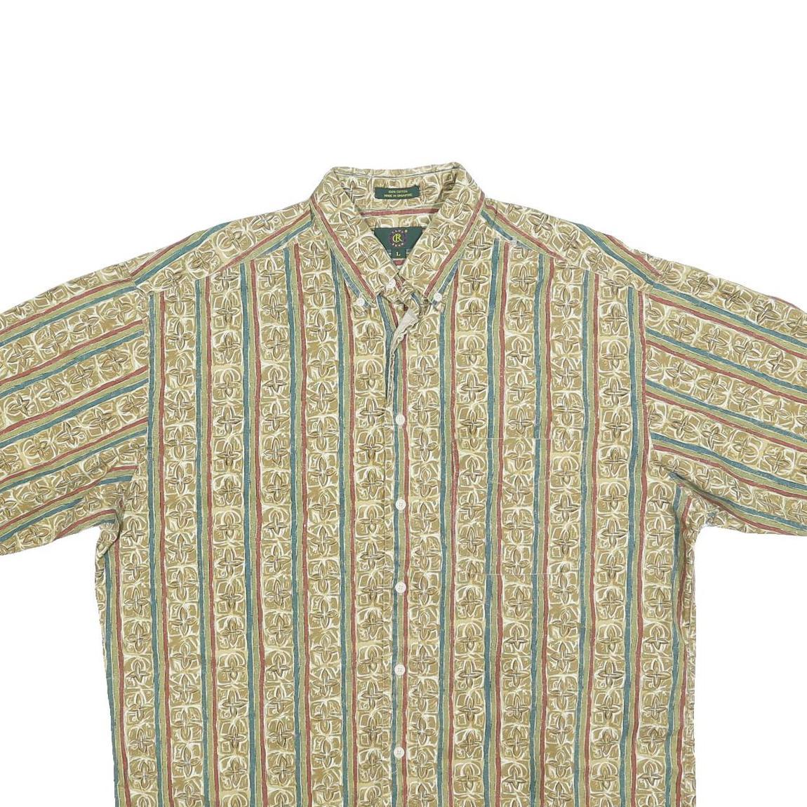 CLUB ROOM Mens Beige & Green Pattern Cotton Blend Shirt L Casual Button Front