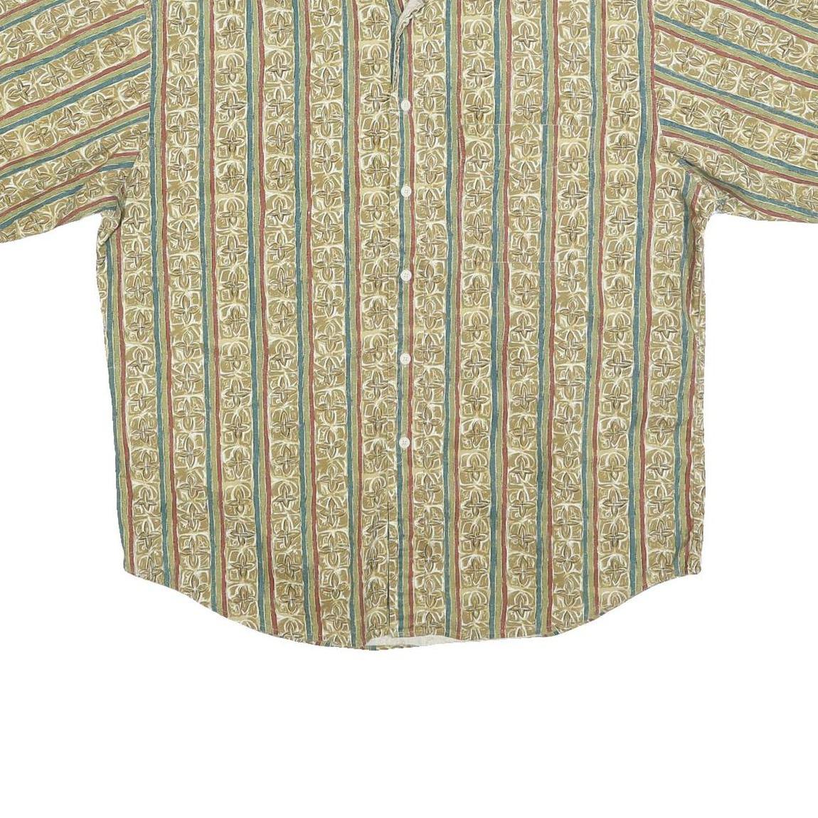 CLUB ROOM Mens Beige & Green Pattern Cotton Blend Shirt L Casual Button Front