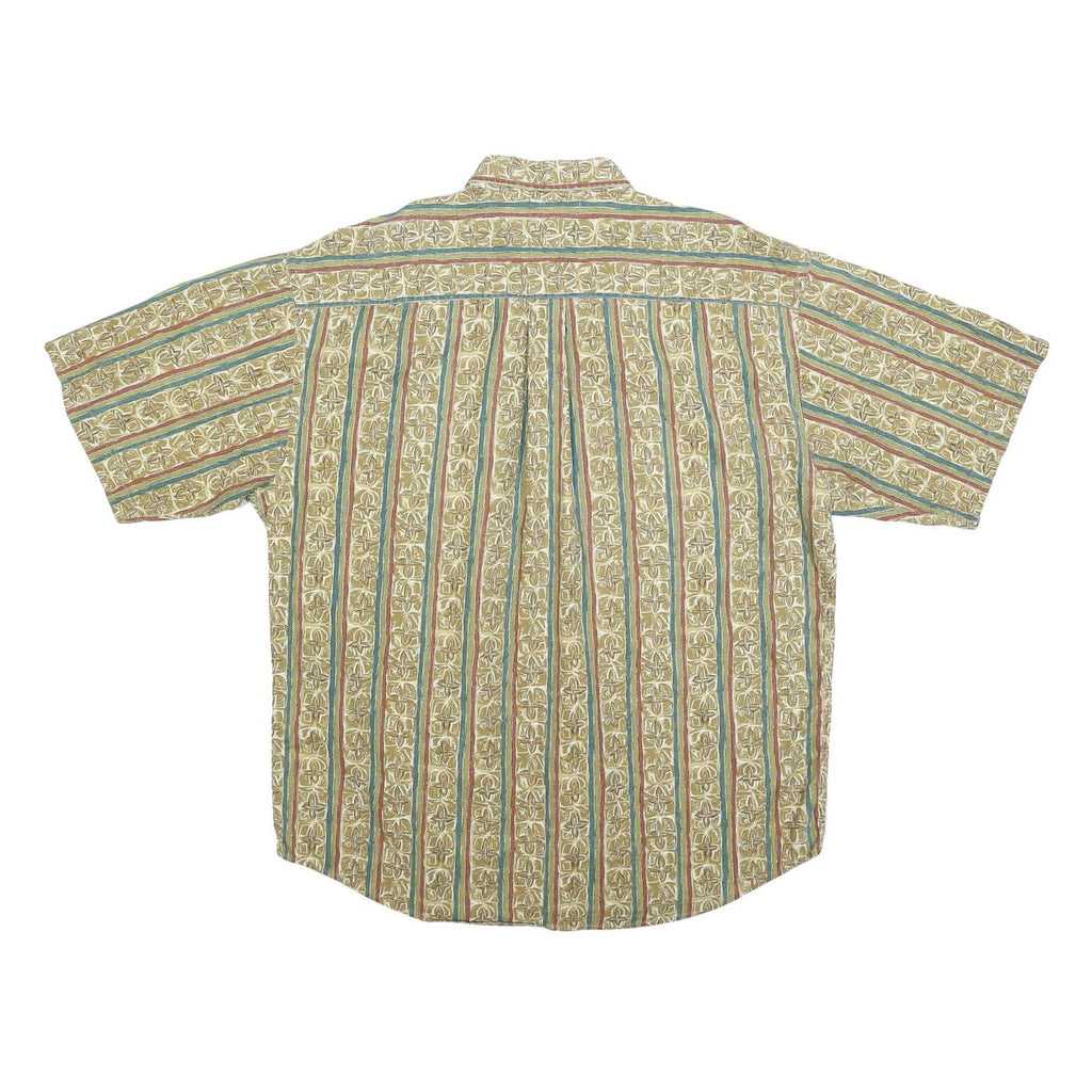 CLUB ROOM Mens Beige & Green Pattern Cotton Blend Shirt L Casual Button Front