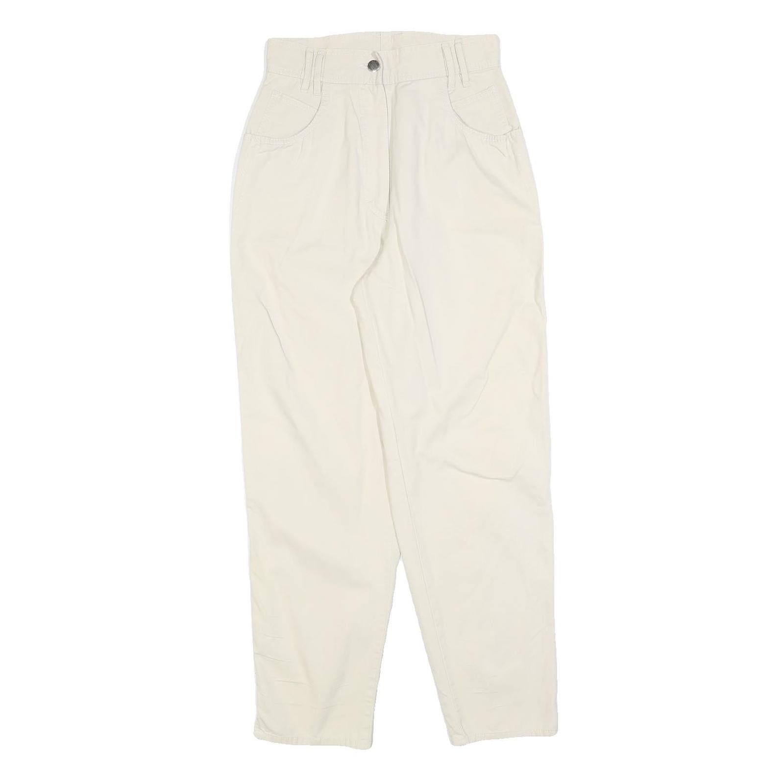 Womens Cotton Blend Cream Regular Fit Zip Closure Trousers W26 L28 Casual Wear