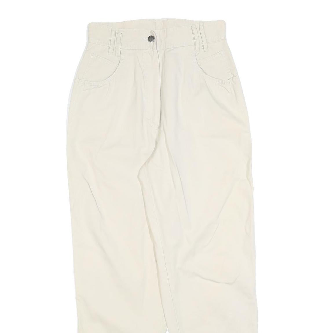 Womens Cotton Blend Cream Regular Fit Zip Closure Trousers W26 L28 Casual Wear