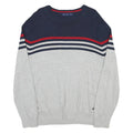 NAUTICA Mens Navy & Grey Striped Plain Crew Neck Basic Knit Jumper L Cotton