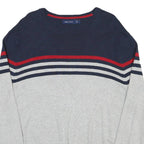 NAUTICA Mens Navy & Grey Striped Plain Crew Neck Basic Knit Jumper L Cotton